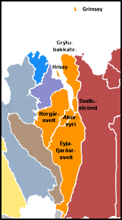 Kort sem sýnir umráðasvæði Héraðsskjalasafnsins á Akureyri