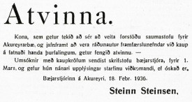 Auglýsing úr Alþýðumanninum 18. febrúar 1936