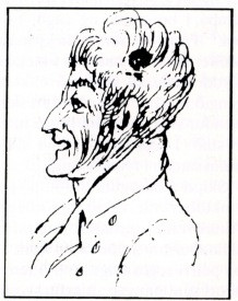 Teikning af Ara Sæmundsen umboðsmanni. Torfbær hans var kallaður Arabía.