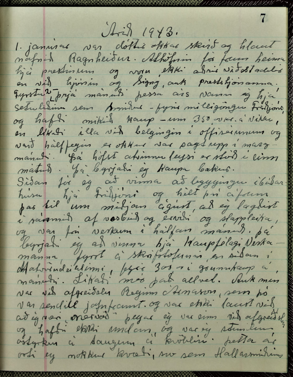 Ágrip úr dagbók Heiðreks Guðmundssonar fyrir 1943. Honum féll illa við „…belgingin í offisérunum…“