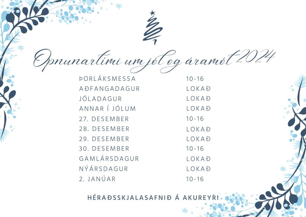 Afgreiðslutími um jól og áramót