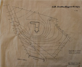 Teikning frá 1960 af lóð Svalbarðskirkju á Svalbarðsströnd